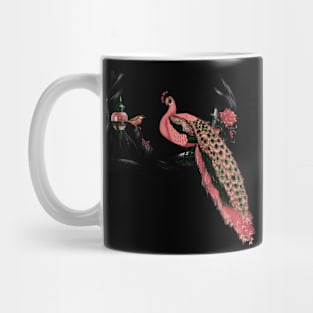 Wonderful peracock with little bird and rose Mug